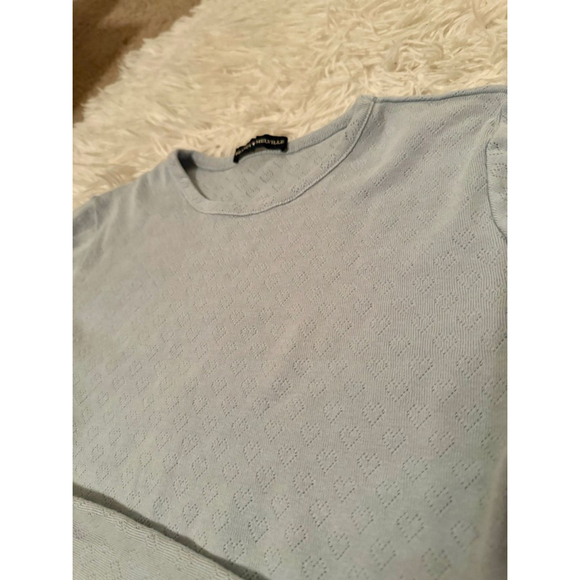 Brandy Melville Baby Blue P6 100% Cotton Heart Embroidered Sweater Top - Picture 4 of 6